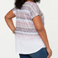 Blusa feminina estilo &amp; Co. com estampa degradê e decote em V, branca, tamanho 0X