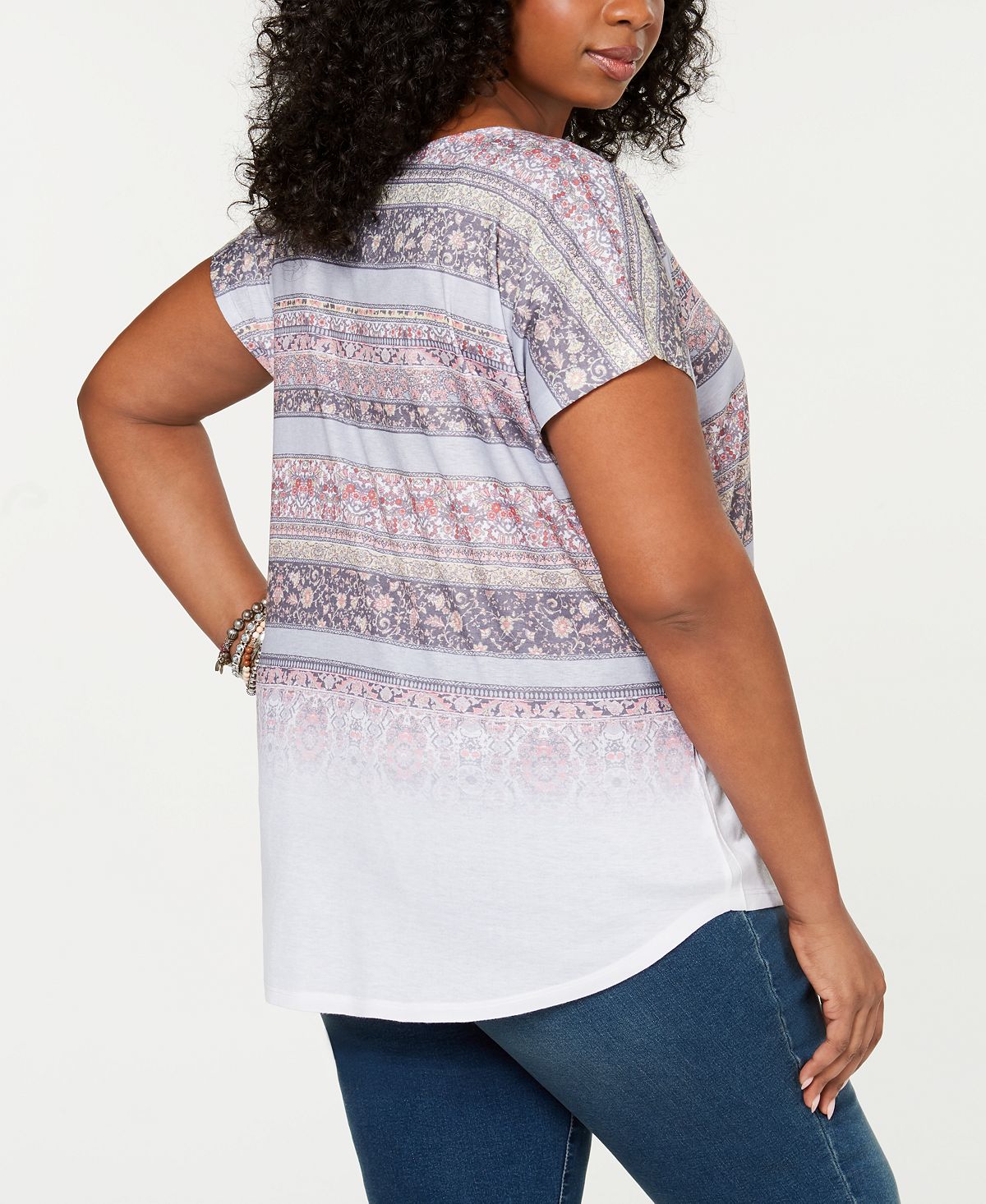 Blusa feminina estilo &amp; Co. com estampa degradê e decote em V, branca, tamanho 0X