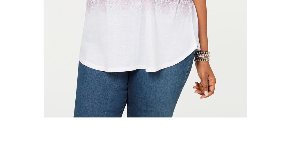 Blusa feminina estilo &amp; Co. com estampa degradê e decote em V, branca, tamanho 0X