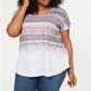 Blusa feminina estilo &amp; Co. com estampa degradê e decote em V, branca, tamanho 0X