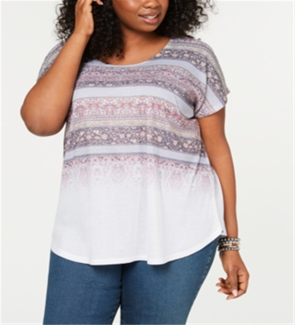 Blusa feminina estilo &amp; Co. com estampa degradê e decote em V, branca, tamanho 0X