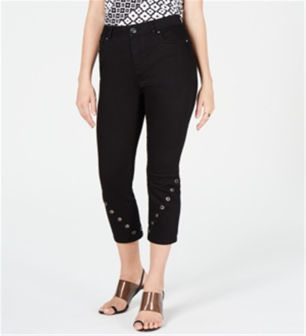 Calça jeans skinny cropped feminina INC International Concepts com detalhe de ilhós, preta, tamanho 12