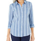 Camisa feminina estampada de algodão Karen Scott, azul, tamanho pequeno