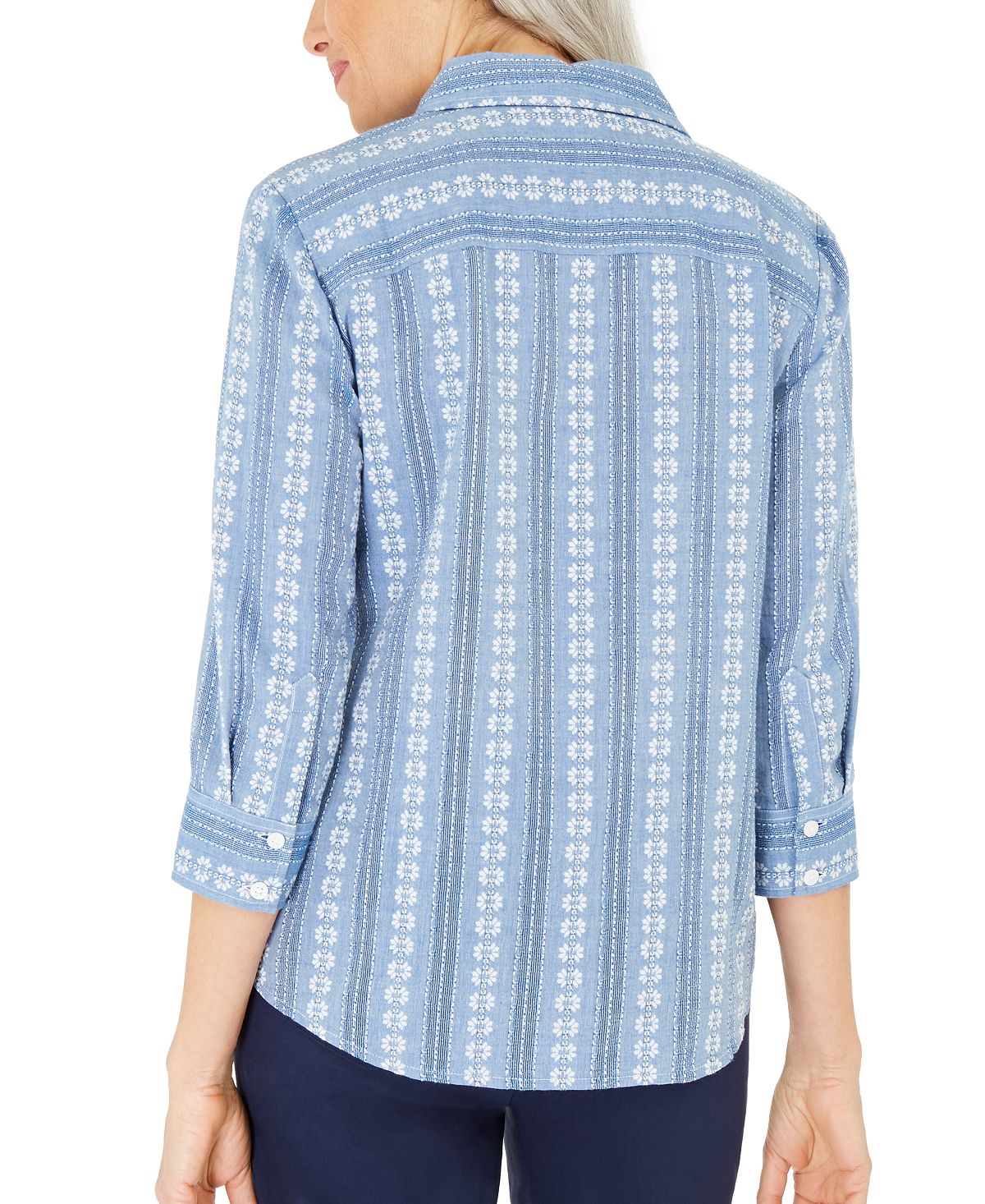 Camisa feminina estampada de algodão Karen Scott, azul, tamanho pequeno
