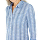 Camisa feminina estampada de algodão Karen Scott, azul, tamanho pequeno