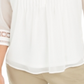 Charter Club Top Feminino com Manga Transparente e Pintuck, Branco, Tamanho Pequeno Médio