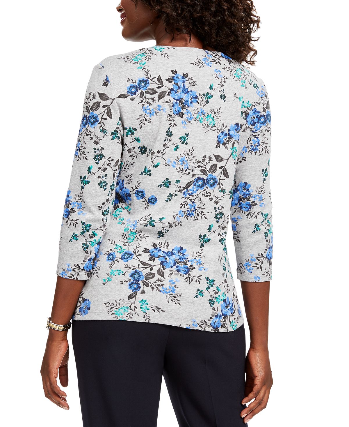 Karen Scott Blusa Feminina Estampa Floral Manga 3/4 Cinza Tamanho XS