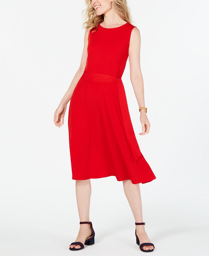 Vestido feminino Charter Club com amarração na cintura e midi, tamanho grande, vermelho