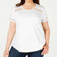 Camiseta feminina de algodão com acabamento em crochê Charter Club, branca, tamanho 1X
