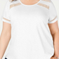 Camiseta feminina de algodão com acabamento em crochê Charter Club, branca, tamanho 1X