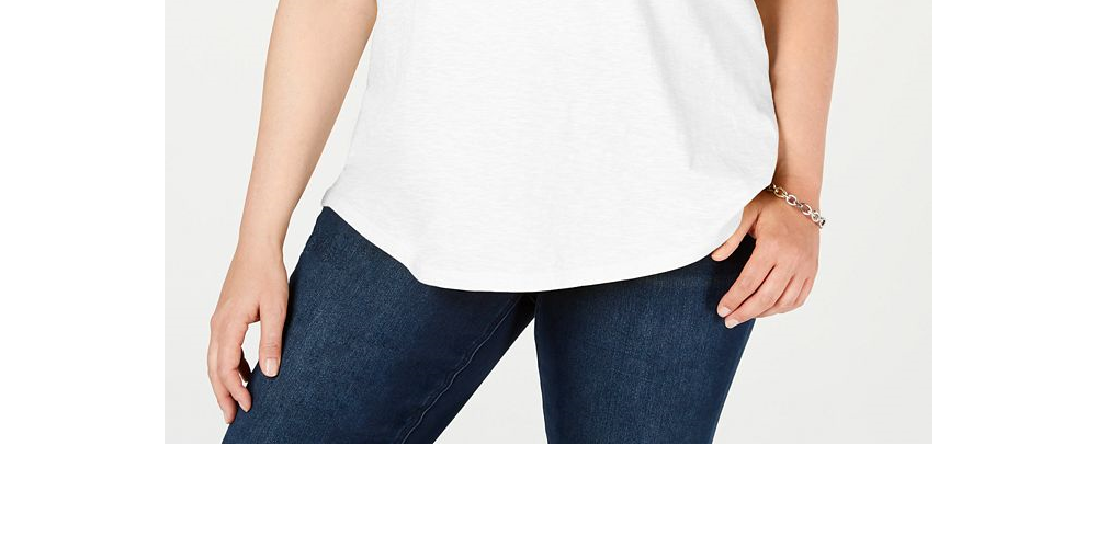 Camiseta feminina de algodão com acabamento em crochê Charter Club, branca, tamanho 1X