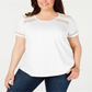 Camiseta feminina de algodão com acabamento em crochê Charter Club, branca, tamanho 1X