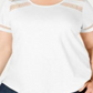 Camiseta feminina de algodão com acabamento em crochê Charter Club, branca, tamanho 1X