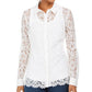 Camisa feminina de renda com botões Charter Club, branca, tamanho pequeno GG
