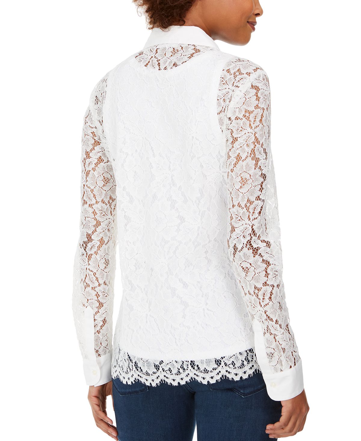 Camisa feminina de renda com botões Charter Club, branca, tamanho pequeno GG
