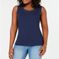 Karen Scott Blusa feminina sem mangas com decote cravejado, azul, tamanho extragrande