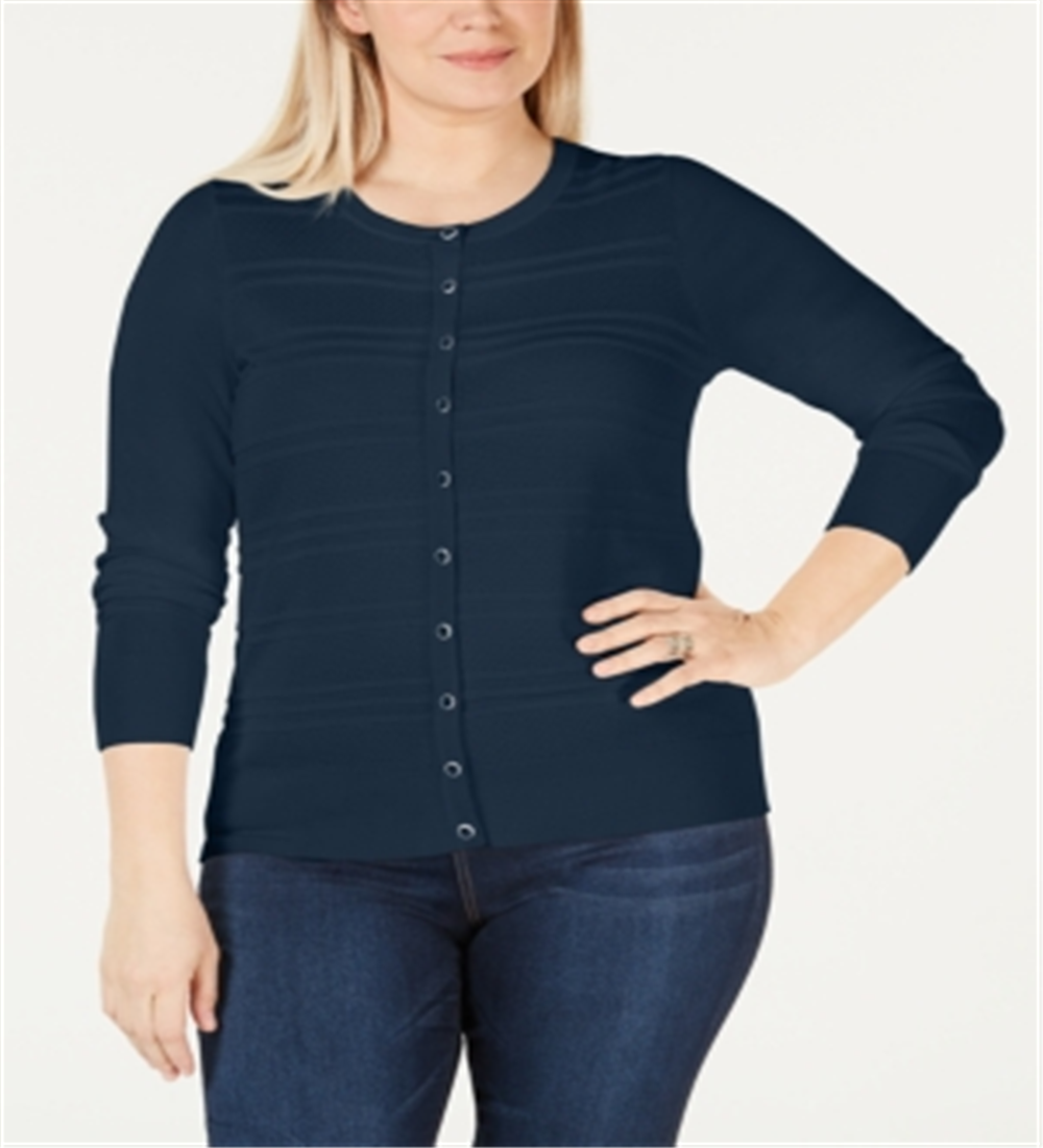 Cardigan texturizado feminino Charter Club Plus Layering, azul, tamanho 2X