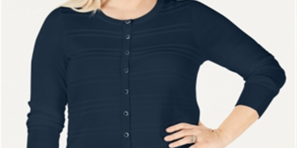 Cardigan texturizado feminino Charter Club Plus Layering, azul, tamanho 2X