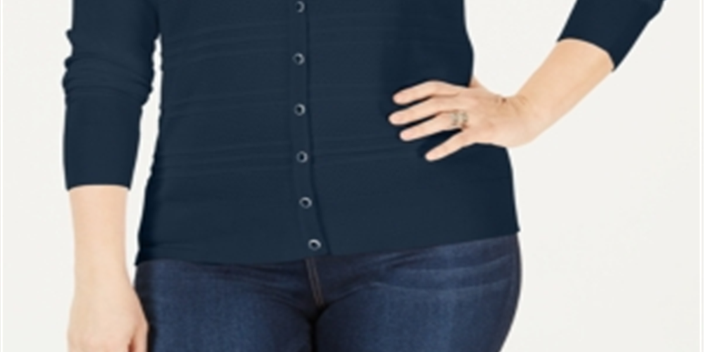 Cardigan texturizado feminino Charter Club Plus Layering, azul, tamanho 2X