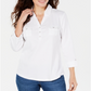 Blusa feminina Karen Scott com gola alta e estampa de pontos de algodão, branca, tamanho médio