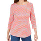 Camiseta feminina estampada de algodão Charter Club, laranja, tamanho XS