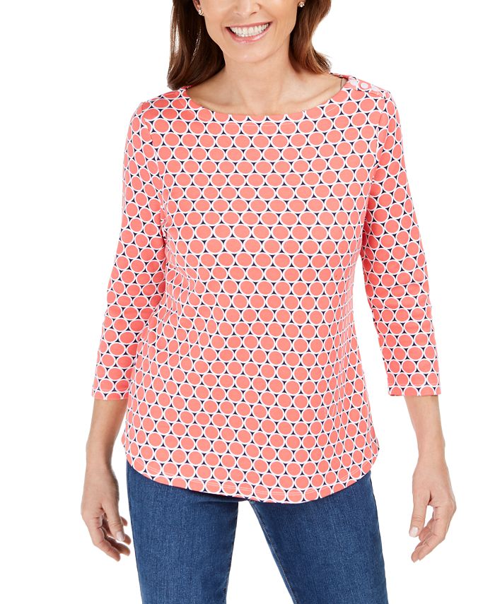 Camiseta feminina estampada de algodão Charter Club, laranja, tamanho XS