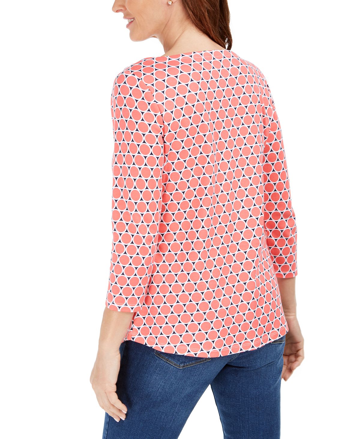 Camiseta feminina estampada de algodão Charter Club, laranja, tamanho XS