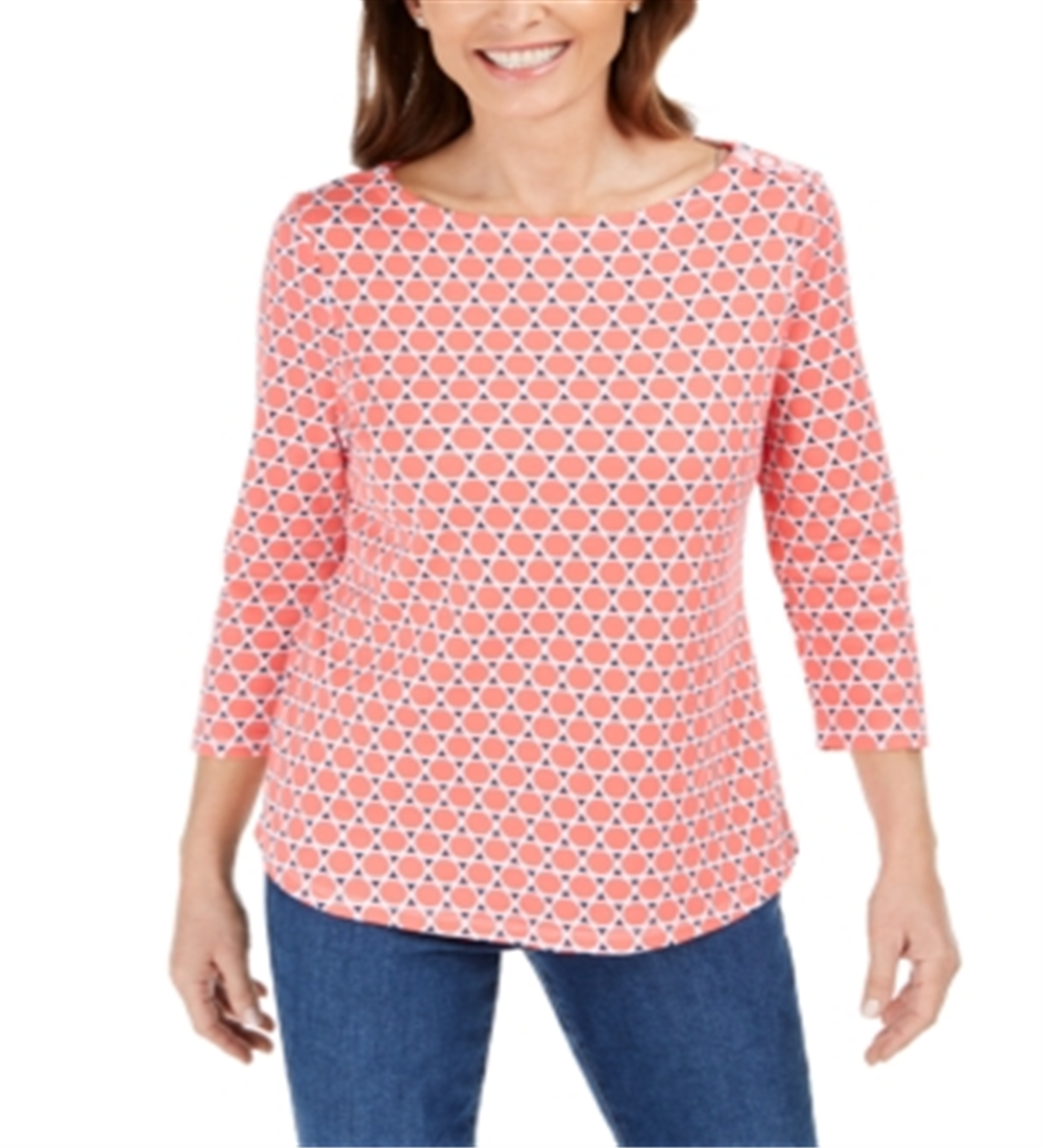 Camiseta feminina estampada de algodão Charter Club, laranja, tamanho XS