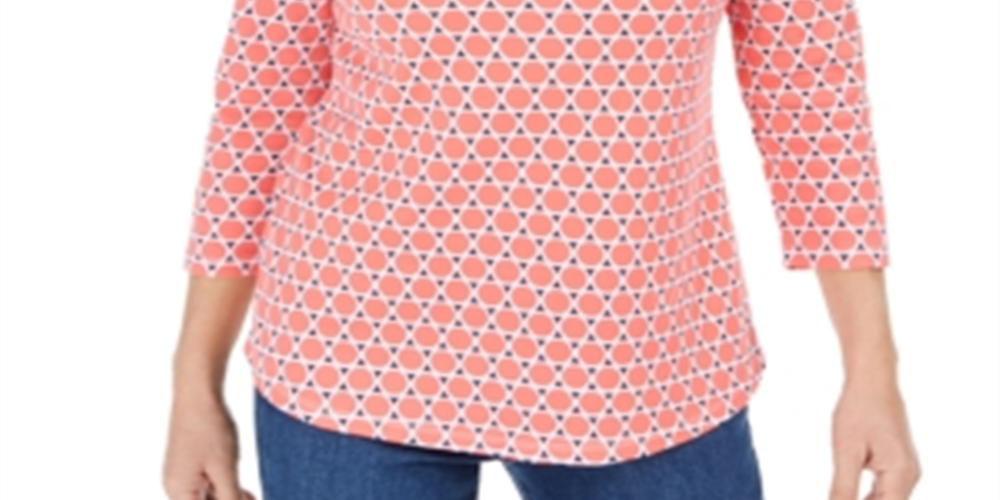 Camiseta feminina estampada de algodão Charter Club, laranja, tamanho XS