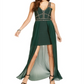 Vestido formal curto Marciano feminino verde com decote em V, sem mangas e com decote alto e baixo, tamanho XS