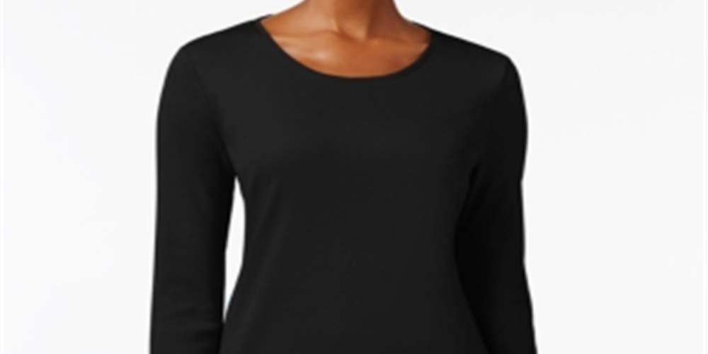 Camiseta feminina de manga comprida em algodão Pima Charter Club, preta, tamanho XX-G