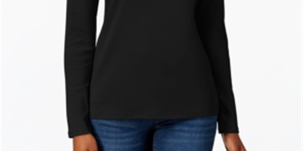 Camiseta feminina de manga comprida em algodão Pima Charter Club, preta, tamanho XX-G