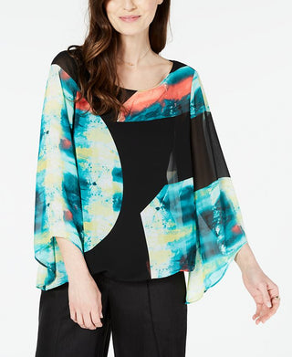 Alfani Petite Abstract-Print Top Branco Tamanho Pequeno Pequeno