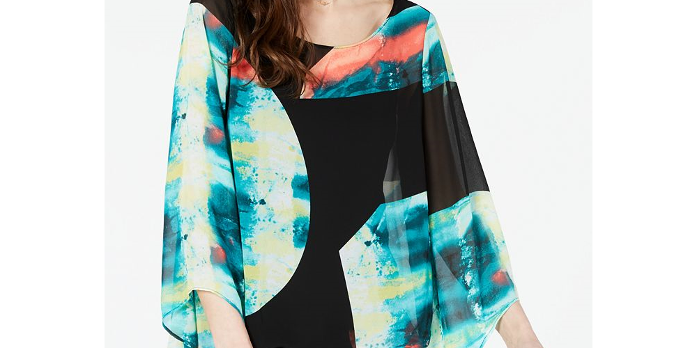 Alfani Petite Abstract-Print Top Branco Tamanho Pequeno Pequeno