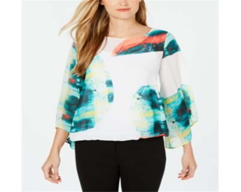 Alfani Petite Abstract-Print Top Branco Tamanho Pequeno Pequeno