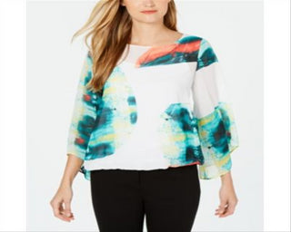 Alfani Petite Abstract-Print Top Branco Tamanho Pequeno Pequeno
