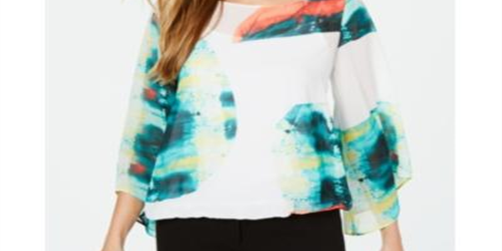 Alfani Petite Abstract-Print Top Branco Tamanho Pequeno Pequeno