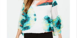 Alfani Petite Abstract-Print Top Branco Tamanho Pequeno Pequeno