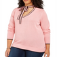 Suéter feminino Tommy Hilfiger Plus com faixa e decote em V, rosa, tamanho 2X