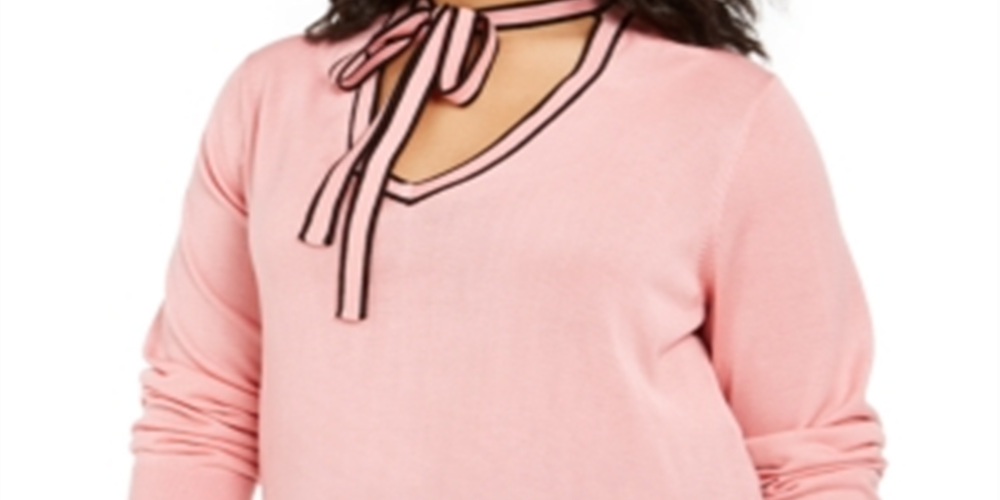 Suéter feminino Tommy Hilfiger Plus com faixa e decote em V, rosa, tamanho 2X