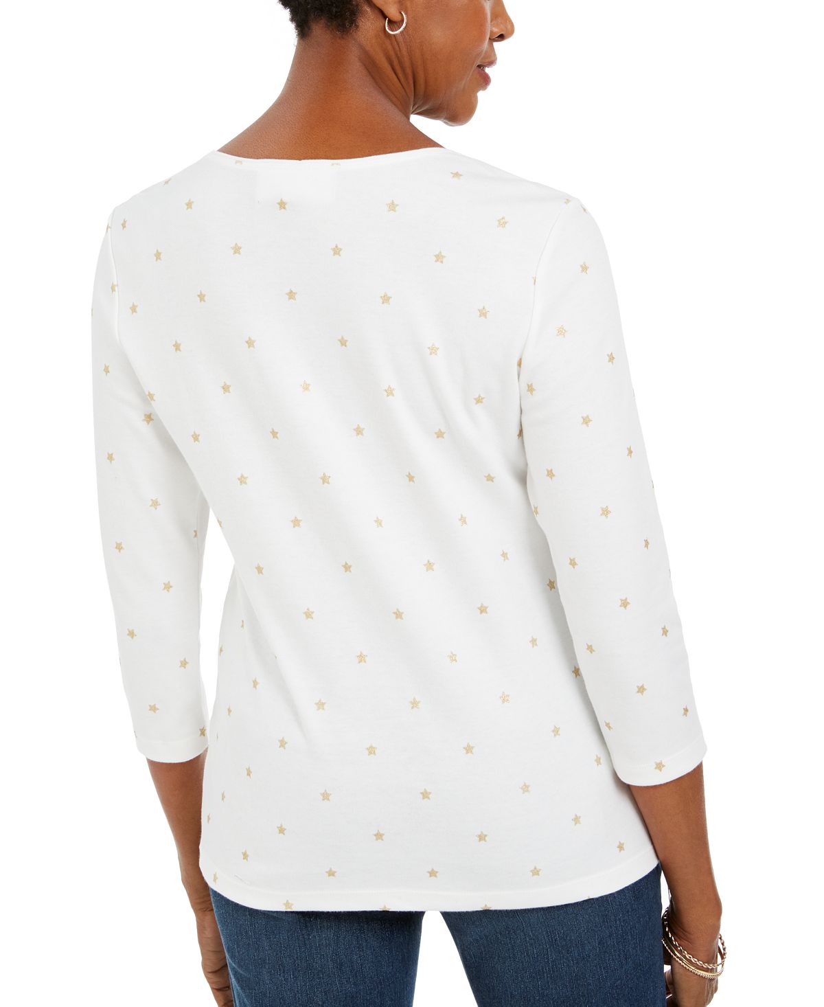 Blusa Karen Scott com estampa de alumínio e manga 3/4 - Branco inverno, tamanho XS