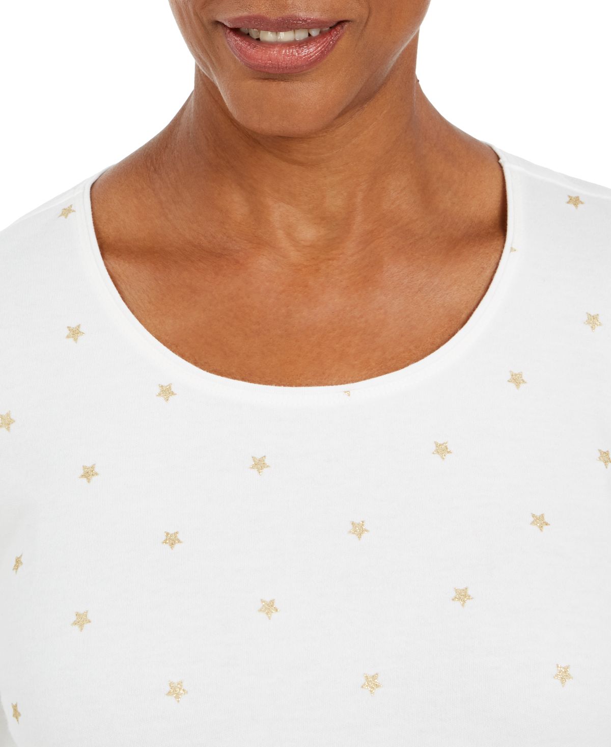 Blusa Karen Scott com estampa de alumínio e manga 3/4 - Branco inverno, tamanho XS