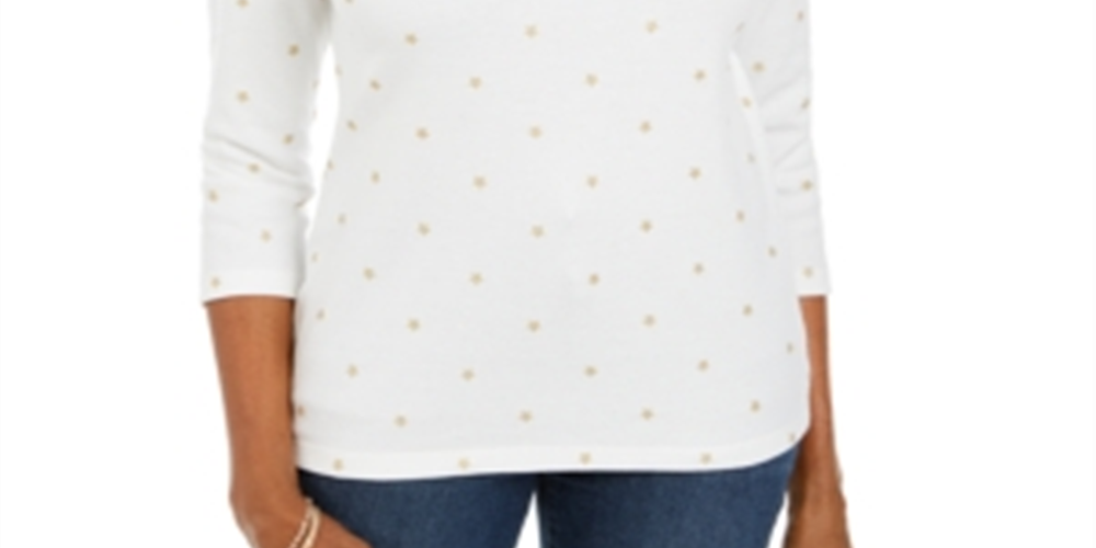 Blusa Karen Scott com estampa de alumínio e manga 3/4 - Branco inverno, tamanho XS