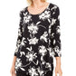Jm Collection Blusa estampada com decote redondo Blossom Black Tamanho XS