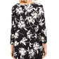 Jm Collection Blusa estampada com decote redondo Blossom Black Tamanho XS