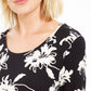 Jm Collection Blusa estampada com decote redondo Blossom Black Tamanho XS