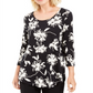 Jm Collection Blusa estampada com decote redondo Blossom Black Tamanho XS