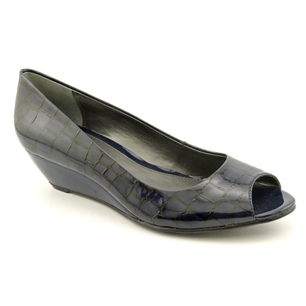 Alfani Cammi Peep Toe Wedges Heels Shoes Feminino Azul Tamanho 6.5