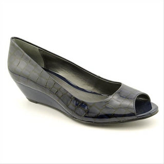 Alfani Cammi Peep Toe Wedges Heels Shoes Feminino Azul Tamanho 6.5