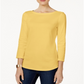 Charter Club Pima Cotton Top com decote canoa e botões nos ombros, amarelo, tamanho P
